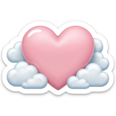pastel pink heart floating on clouds, iOS Apple emoji style sticker