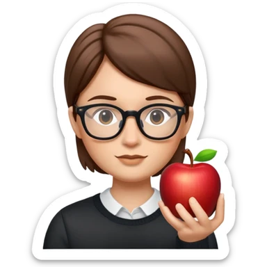 Face with straight hair and glasses, Apple Memoji style sticker