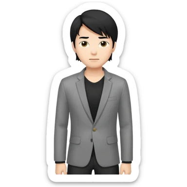 asian young man with long curtains style black hair in grey blazer and black t-shirt  sticker