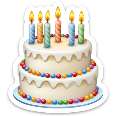 Beautifully decorated whole birthday cake with frosting and candles on top sticker