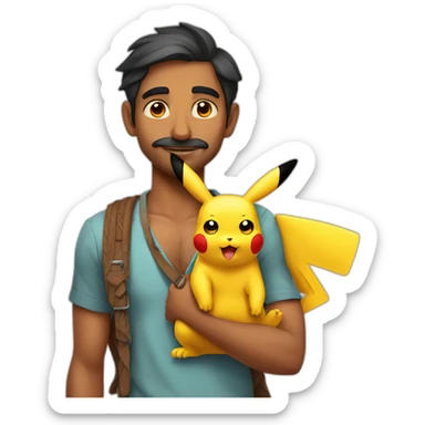 indian man in 30s without moustache carrying pikachu on shoulder sticker