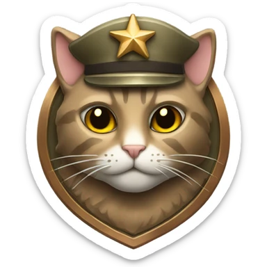 Bronze military badge with stars and an cat sticker