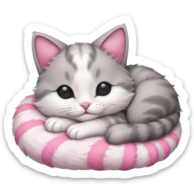 grey and white small cat with eyes closed lying down upside down with its head resting on its curled paw sticker