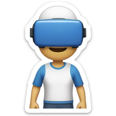 Un homme blanc qui joue à un jeux vr avec un t-shirt bleus sticker