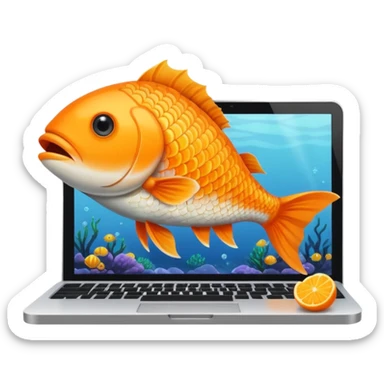 animal nature fish in a building working on a computer sticker