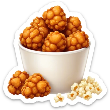 Korean Fried Chicken Cinematic Realistic Korean Fried Chicken Dish Emoji, depicted as bite-sized popcorn chicken pieces generously coated in a glossy, spicy sauce, rendered with crisp textures and dynamic, appetizing lighting. sticker