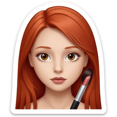 una chica de 18 años con los labios con pintalabios nude y los ojos maquillados, de piel blanca con el pelo liso, largo y pelirrojo, ojos marrones sticker
