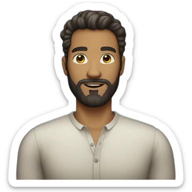 Confident bearded man in shirt with little light skin tome sticker
