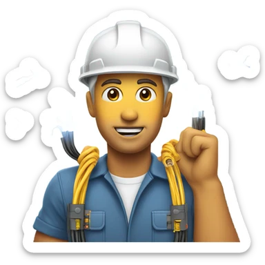 electrician holding two cables, lightning between them sticker