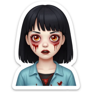 zombie girl with black hair and bangs sticker