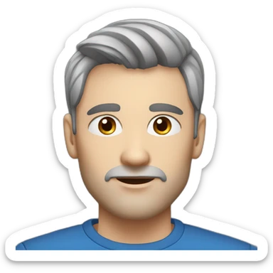 Scandinavian man, age in 40s, blue eyes, dark grey hair, short hair on the sides, more hair on the top large lips, slim face, dark tshirt, thin light eyebrows, no beard, sticker