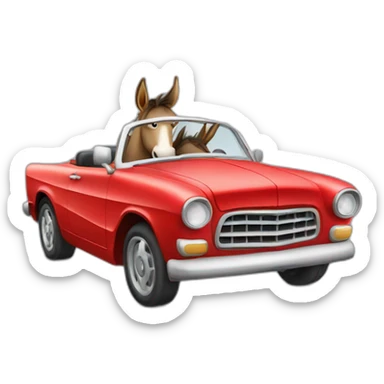 a donkey driving a red convertible car sticker