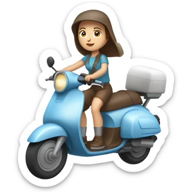 White women with Blue eyes and chocolate hair on a scooter in a helmet and summer clothes sticker