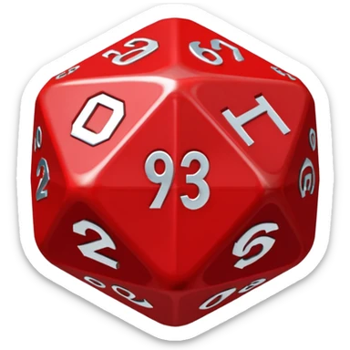 Make an emoji of a red d20 die with silver lining and numbers. It should look like the one from stranger things sticker