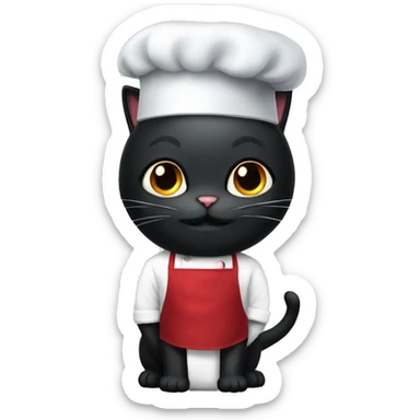Little black cat with a chefs ha sticker
