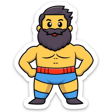 silly superhero with giant beard wearing underwear outside costume, goofy expression sticker