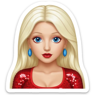 Christina Aguilera with long platinum blonde hair, blue eyes, sequin red crop top sticker