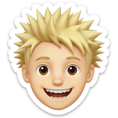 Um garoto loiro feliz com cabelos espetados e dentes longos. sticker