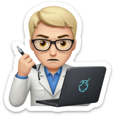 I want an emoji of a mad data scientist fixing code bugs sticker