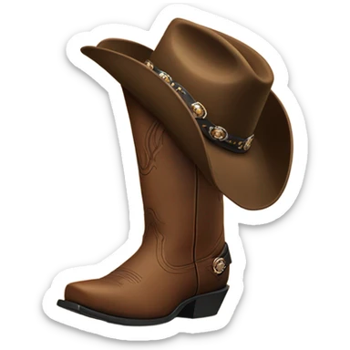 Brown ariat boots with black cowboy hat on top  sticker
