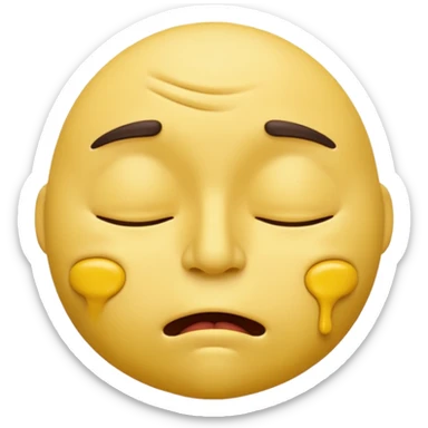 iOS-style 3D emoji: drowsy yellow face with half-closed eyes, messy mouth, and slightly tilted head, conveying just-woke-up grogginess sticker