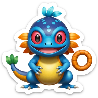 Elemental shimmering lucky charming smiling cute Croagunk-Dragalge-Hawlucha-Pokémon-Fakémon-hybrid-creature sticker