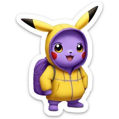Pikachu wearing a purple nike tracksuit and wearing crocs sticker