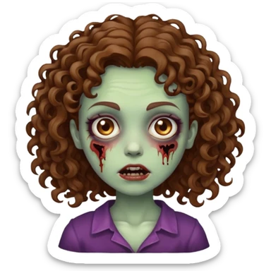 girl zombie with curly brown hair sticker