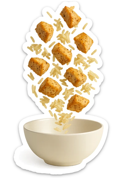 bowl bianca con pollo e riso che ci cadono dentro sticker