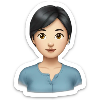 Evelyn Cathy Widjaja - asian black hair girl - blue armless shirt sticker