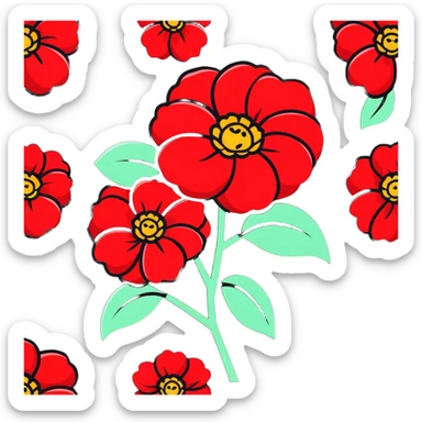 clean design red camellia with only five overlapping petals sticker