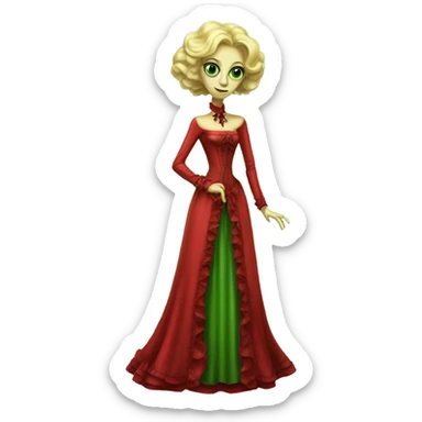 "green blonde alien woman" in red Victorian dress elegant, full body sticker