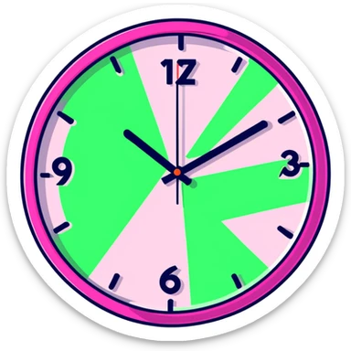 cartoon pink clock with numbers zooming away, energetic sticker