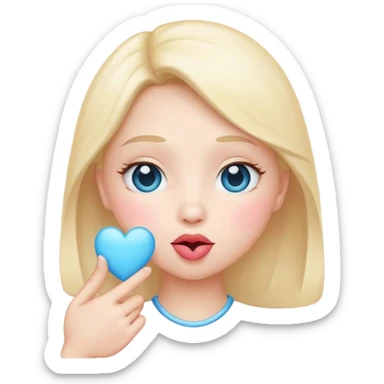 Blowing kiss emoji with light blue heart sticker