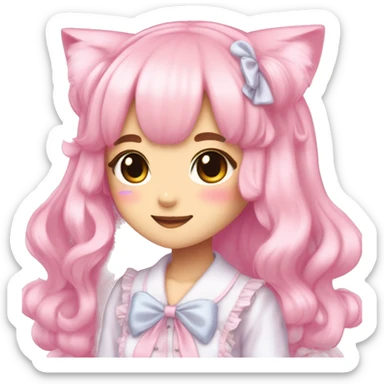 Shiny Blushing Cute Kawaii Pastel Lolita Anime Catgirl pink hair Trending Style Cottagecore Pastelcore  sticker