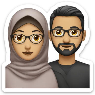 Woman wearing hijab and a man with dark Hair and glasses sticker