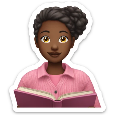 black teenage girl wearing a pink button up sweater reading a book  sticker