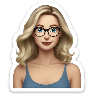 Shoulder length Balayage pale model lady with glasses and blue eyes happy  sticker