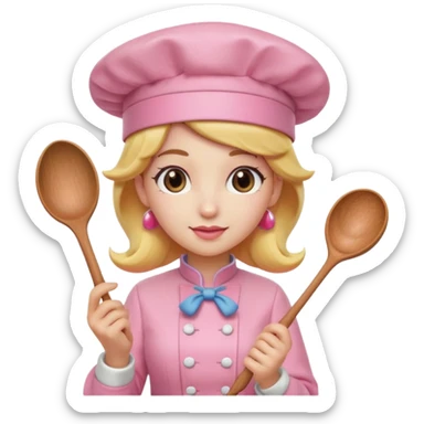 Pink chef hat princess peach with a hand and spoon  sticker