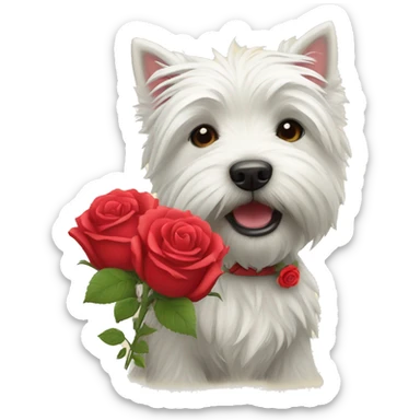 West highland terrier with a red rose in its heaf sticker