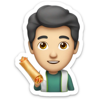 A chinese man with a fried spring roll sticker