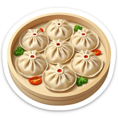 Cinematic Realistic Jiaozi Dish Emoji, depicted as delicate, handcrafted dumplings filled with savory meat and vegetables, rendered with detailed textures and warm, inviting lighting. sticker