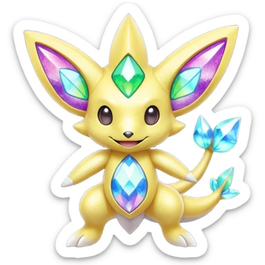 Elemental shimmering lucky charming smiling cute Genesect-Jirachi-Dragalge-Hawlucha-Pokémon-Fakémon-hybrid-creature sticker