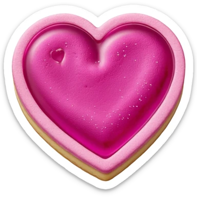 Realistic shortbread cookie in the shape of a heart with Fuchsia color jelly middle filling and sprinkled powder sugar on top. sticker