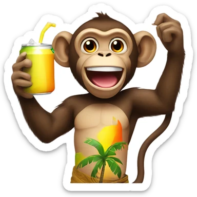 Monkey holding coconut and a energy drink  sticker