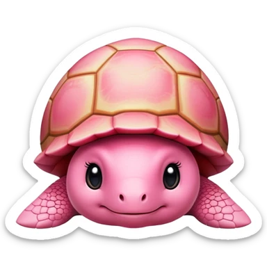 cute plushie turtle with light pink skin, round head, and red shell, smooth skin texture sticker