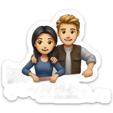 Fille et garçon sur un toit sticker