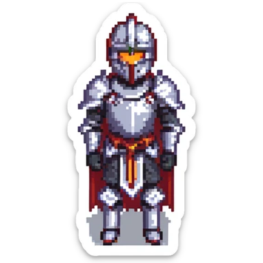 black knight fully protected by armor, pixel art style sticker