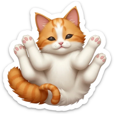 ginger and white small cat in funny positions upside down with eyes closed sticker