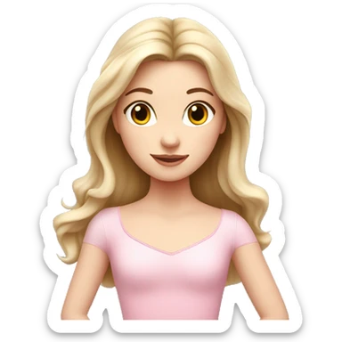 white girl, pink ballet girl. ballet pose, long hair sticker